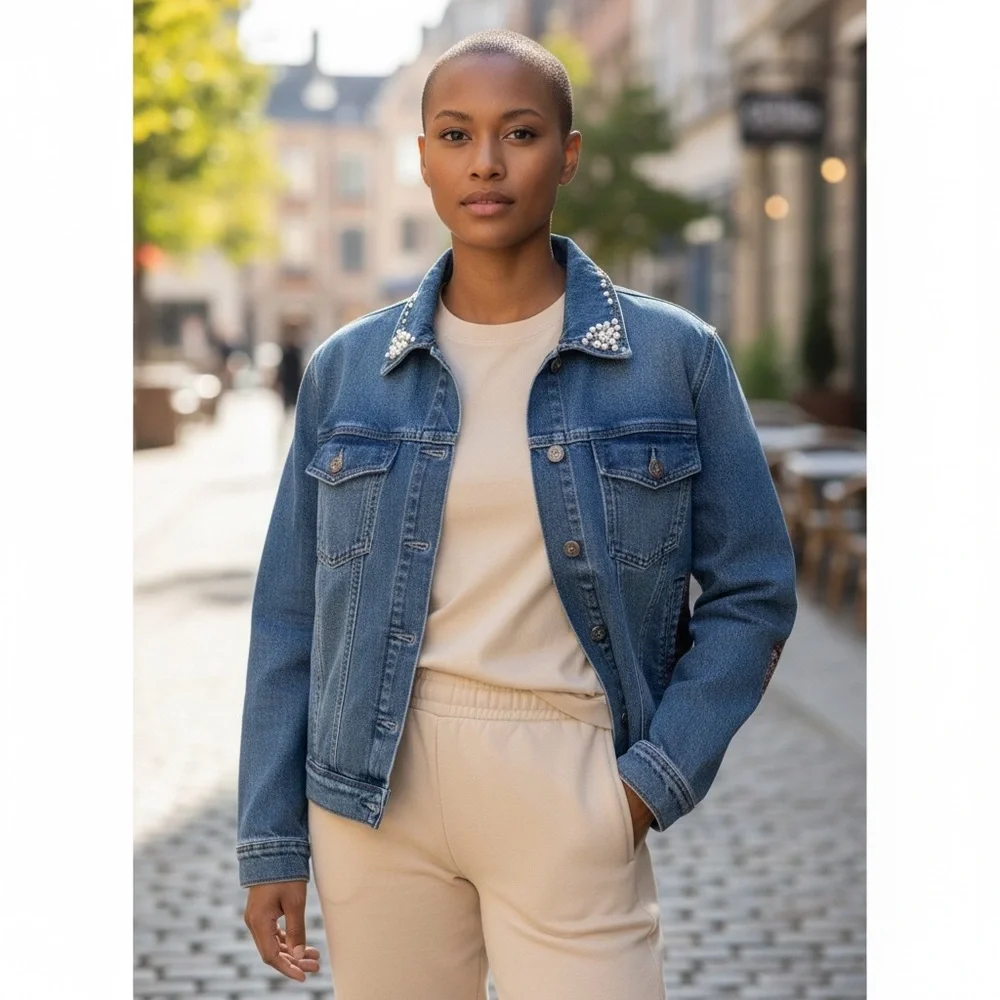 RE Generation by Celebrity Pink Jacket Womens Size XL Denim Jean Embellished New